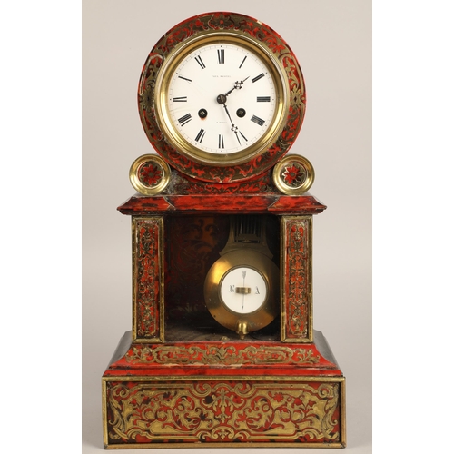 293 - 19th century French Boulle work mantel clock by Paul Mancel A Paris, 43cm high.