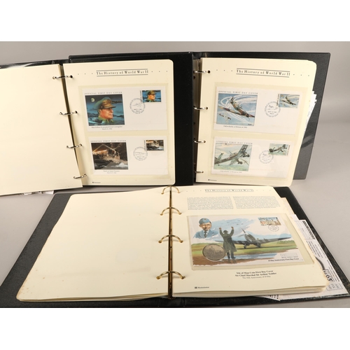 304 - Three albums containing various 'The History of the World War II' first-day covers and commemorative... 