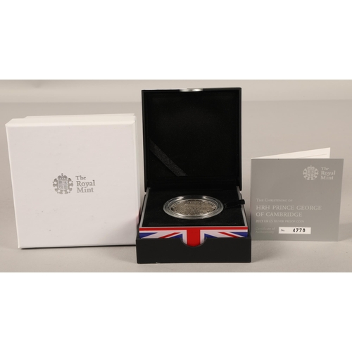 373 - Royal Mint The Christening of HRH Prince George of Cambridge  UK £5 silver proof coin with box and c... 