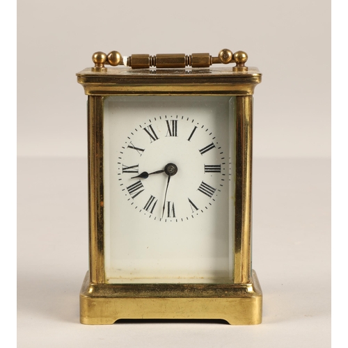 380 - Brass four glass carriage clock, 11cm excluding handle