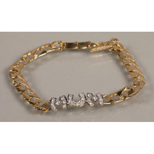 219 - 9k gold 'MUM' bracelet set with white gems, 8.3g