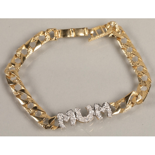 219 - 9k gold 'MUM' bracelet set with white gems, 8.3g