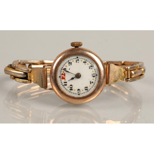 226 - Ladies 9ct gold wrist watch with rolled gold  expanding strap