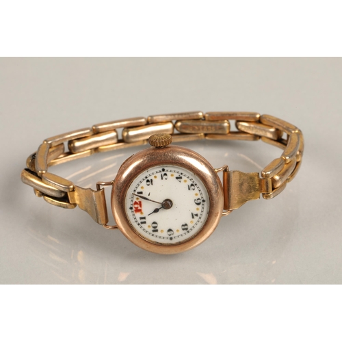 226 - Ladies 9ct gold wrist watch with rolled gold  expanding strap