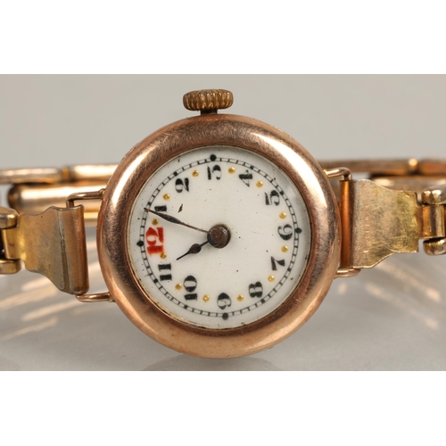 226 - Ladies 9ct gold wrist watch with rolled gold  expanding strap