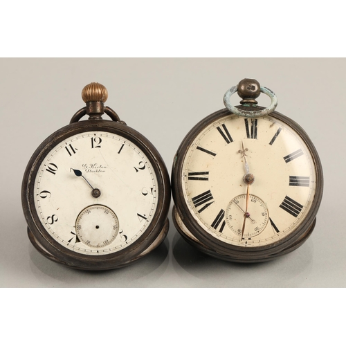 228 - Two vintage white metal pocket watches, some damage