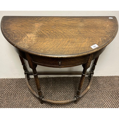 565 - Oak half moon hall table with fitted drawer, 70cm