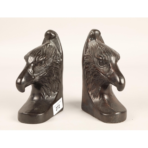 272 - Pair of bronze eagle head bookends, each 16cm h