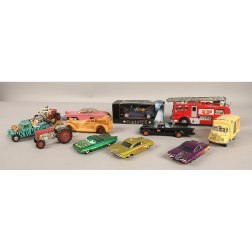 351 - Collection of playworn die case vehicles to include Dinky fire engine, Chitty Chitty bang bang model... 