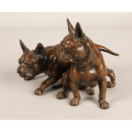 371 - Bronze figure of two French Bull dogs. 15cm at highest point