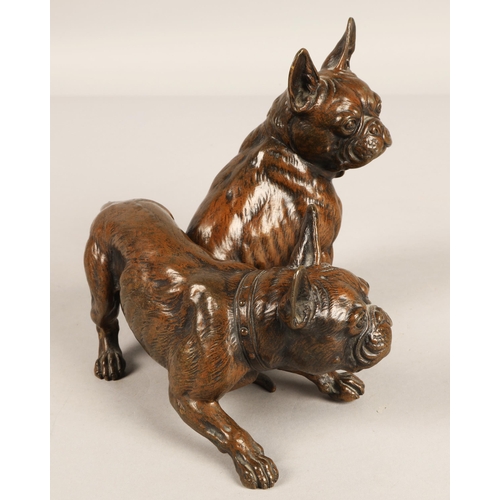 371 - Bronze figure of two French Bull dogs. 15cm at highest point