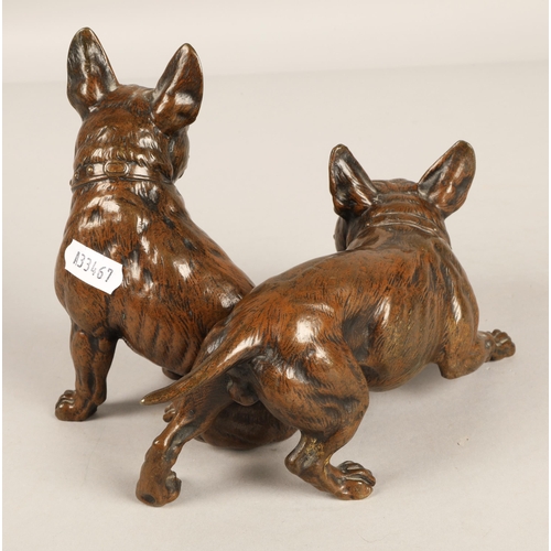 371 - Bronze figure of two French Bull dogs. 15cm at highest point