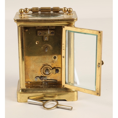 380 - Brass four glass carriage clock, 11cm excluding handle