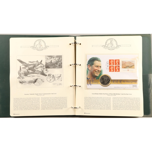 303 - Three albums containing various first-day covers and commemorative coins