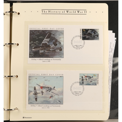 304 - Three albums containing various 'The History of the World War II' first-day covers and commemorative... 