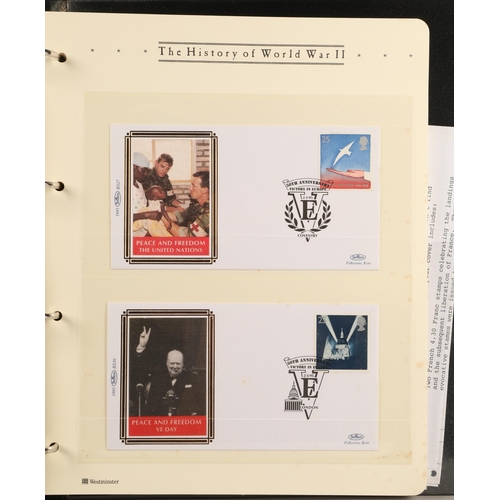 304 - Three albums containing various 'The History of the World War II' first-day covers and commemorative... 