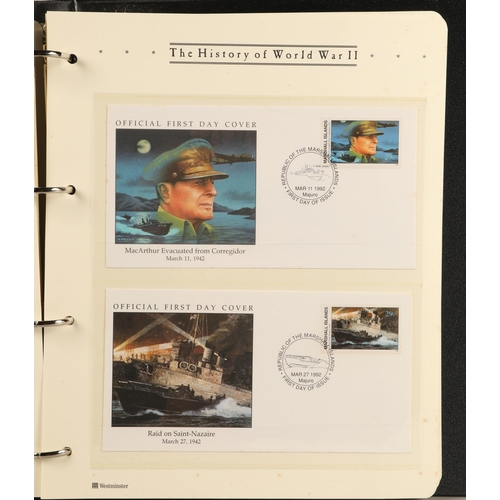 304 - Three albums containing various 'The History of the World War II' first-day covers and commemorative... 