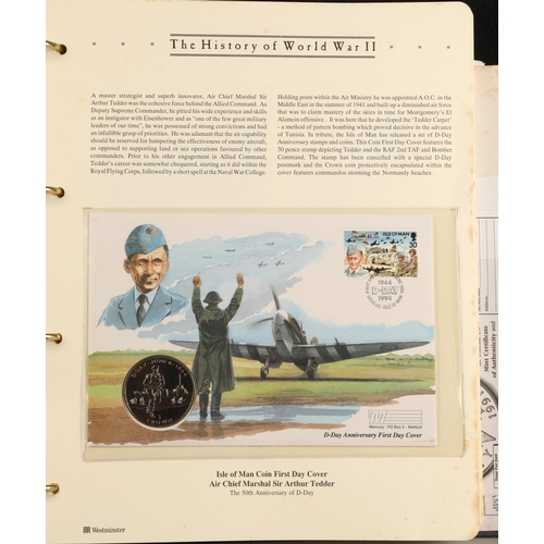 304 - Three albums containing various 'The History of the World War II' first-day covers and commemorative... 