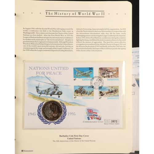 305 - Three albums containing various 'The History of World War II' first day covers and commemorative coi... 