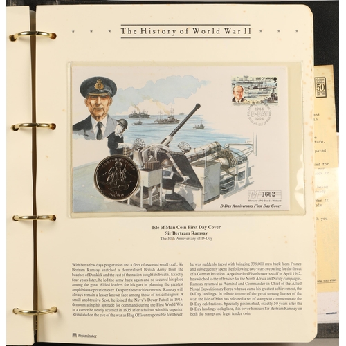 305 - Three albums containing various 'The History of World War II' first day covers and commemorative coi... 