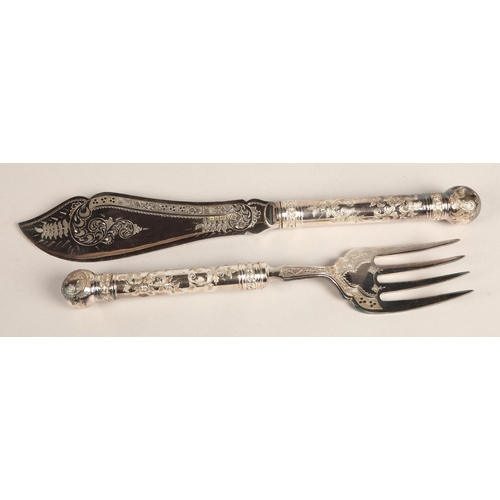 261 - EPNS cased fish slice and fork set