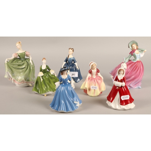 262 - Four Royal Doulton ladies, including HN4716, HN2385, HN2234, HN2120, two Leonardo Col... 