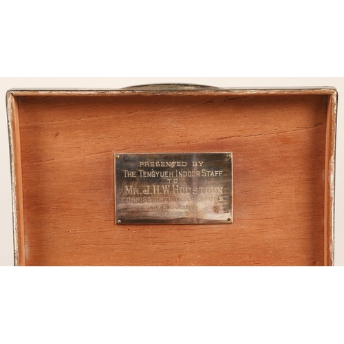 217 - Silver cigarette box hallmarked Birmingham 1922, plaque inside reads 'Presented by the Tengyueh Indo... 