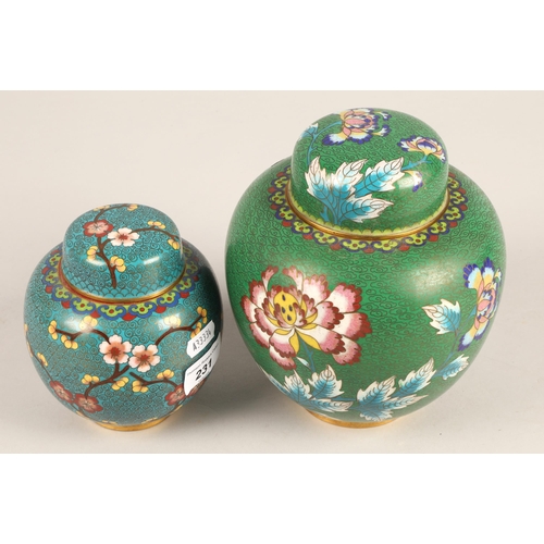 231 - Two cloisonne ginger jars, largest 18cm h