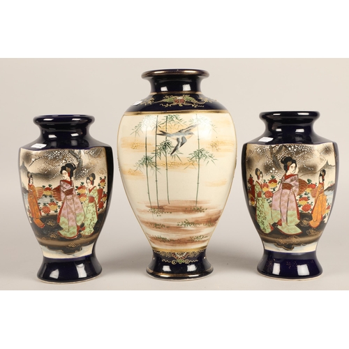 233 - Satsuma style baluster vase 32cm h, and a pair of 25cm h, all with marks to base (3)