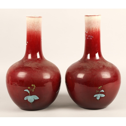 32 - Pair glazed oriental vases with foliage design, 39cm high