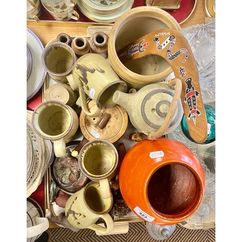 323 - Collection of Studio pottery to include Oak Tree mugs, orange vase etc.