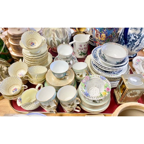 322 - Decorative items to include carriage clock, Paragon and other teaware.