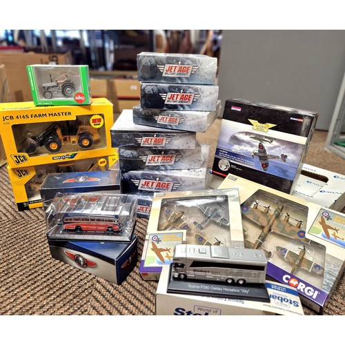 402 - Collection of boxed Corgi and other vehicles to include military aircraft, backhoe loader, etc