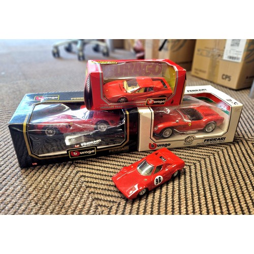 425 - Three Burago boxed model Ferrari cars and another (4)