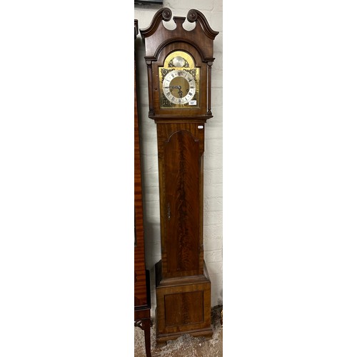 597 - Mahogany Tempus Fugit grandmother clock with brass dial, approx. 180cm high