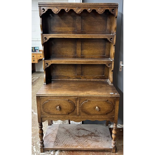 601 - Oak dresser with two large fitted drawers, H 177cm, W 92cm, D 46cm