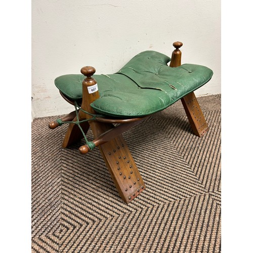 607 - Green leather camel stool