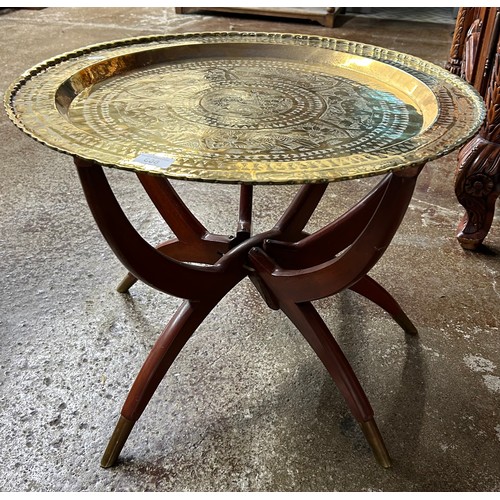 608 - Folding occasional table with brass plate top, 61cm diameter