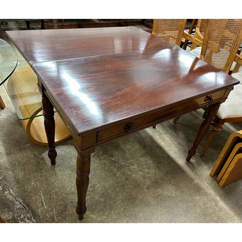 618 - Mahogany fold over tea table with single fitted drawer, 75cm high