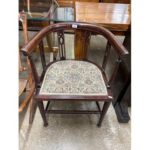 643 - Inlaid tub chair with floral upholstery 