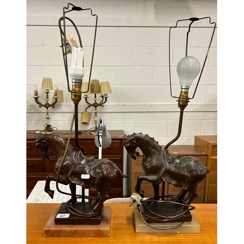 657 - Pair table lamps in the form of horses, 66cm high