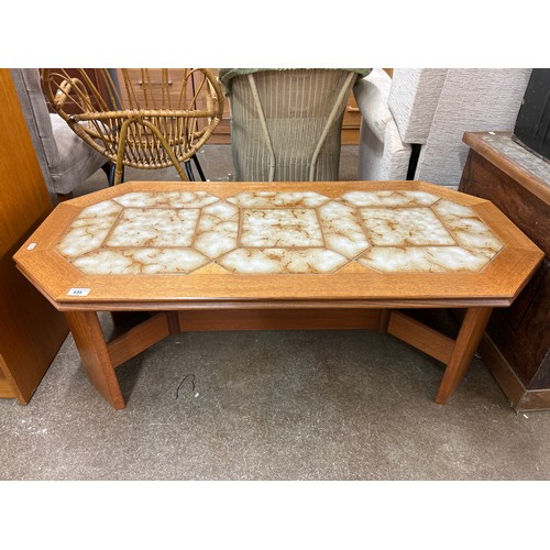 659 - Mid-century tile top coffee table, H 42cm, W 117cm, D 56cm