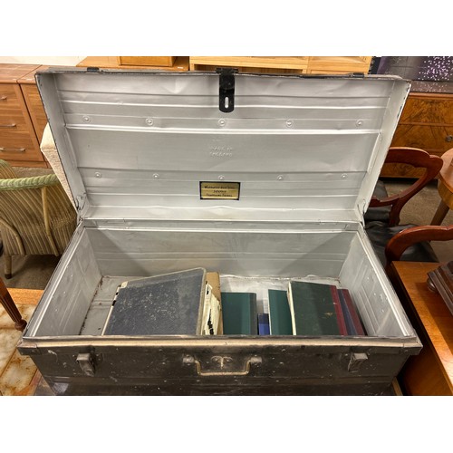 662 - Large vintage travel trunk, H 34cm, W 89cm, D 44cm