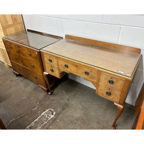 670 - Glass topped writing desk and glass topped three-drawer chest