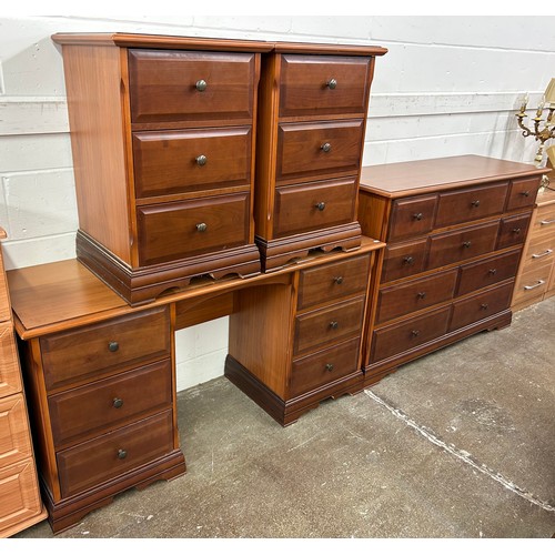 682 - Bedroom suite comprising pair bedside chest of drawers, large chest of drawers and writing desk, bed... 