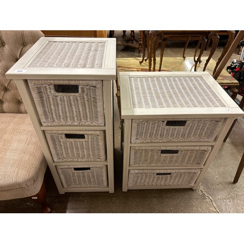 684 - Two wicker three-drawer chests of drawers, 62cm & 80cm high