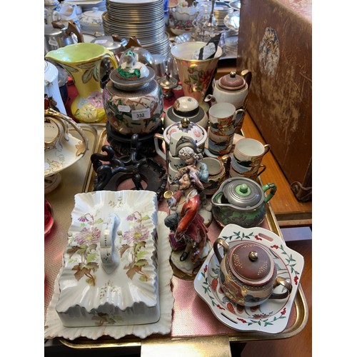 332 - Japanese coffee set, two ginger jars and covers, Cheese dish etc.