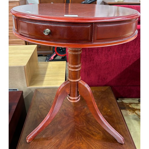 707 - Inlaid circular side table with three fitted drawers, 62cm high