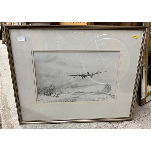 710 - James A. Gourlay'Returning Lancasters'Framed pencil sketch31.5cm x 48cm