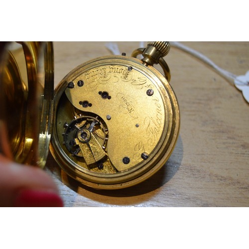 176 - Lever pocket watch for Falconer, Hong Kong, in 18ct gold hunter case, 1927, 49mm, 67g gross without ... 